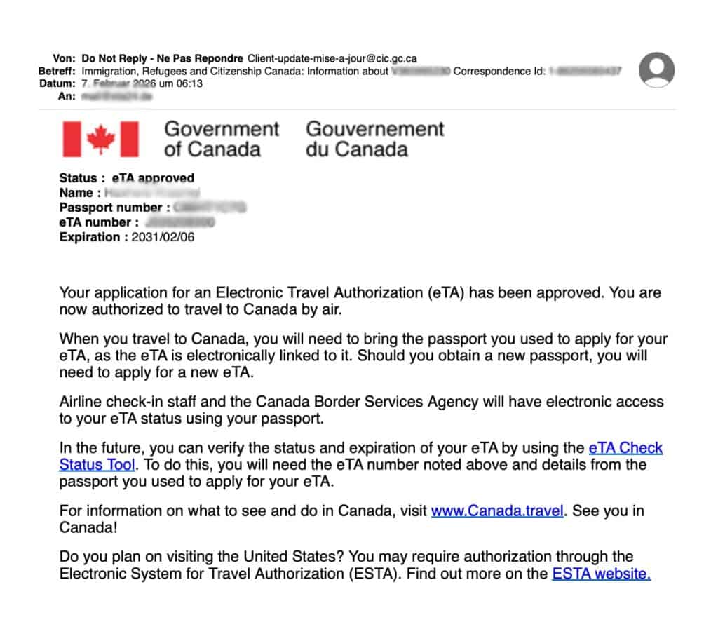 Eta Canada Confirmation