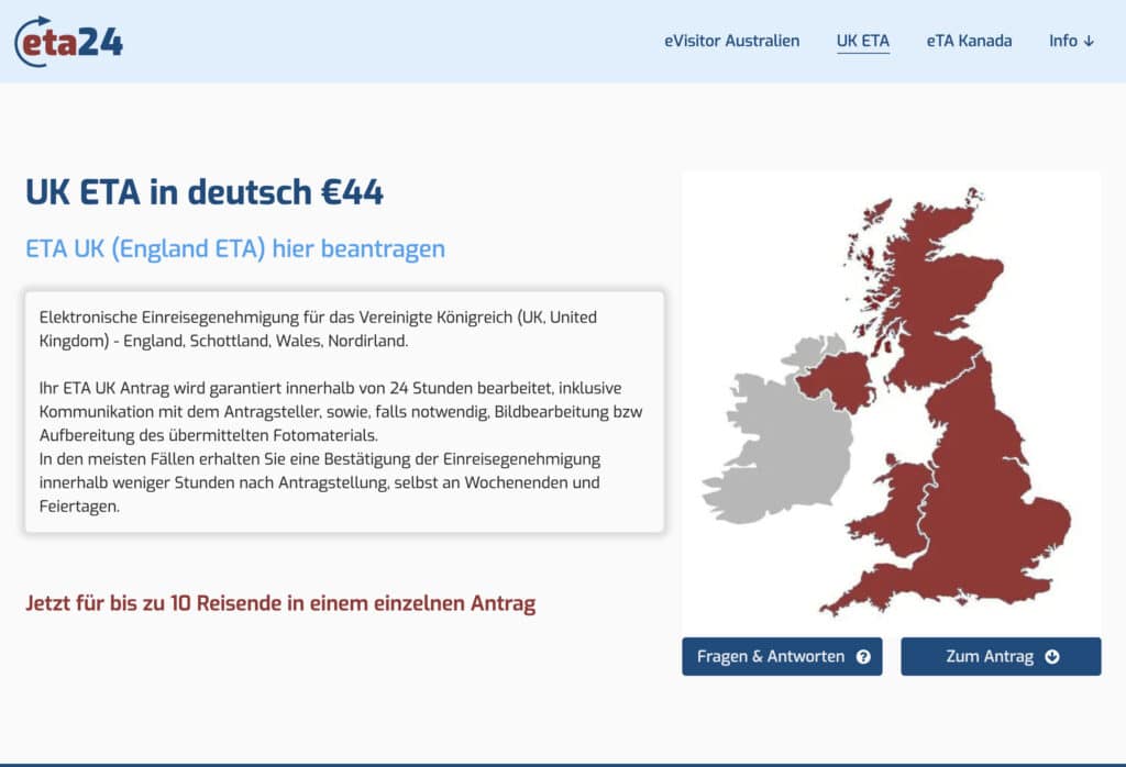 UK ETA für bis zu 10 Personen